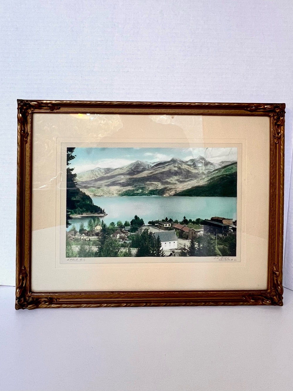 Vintage Hand-Tinted Photo "Kaslo, B.C." by J.H. Allen – 12x16 Ornate Frame